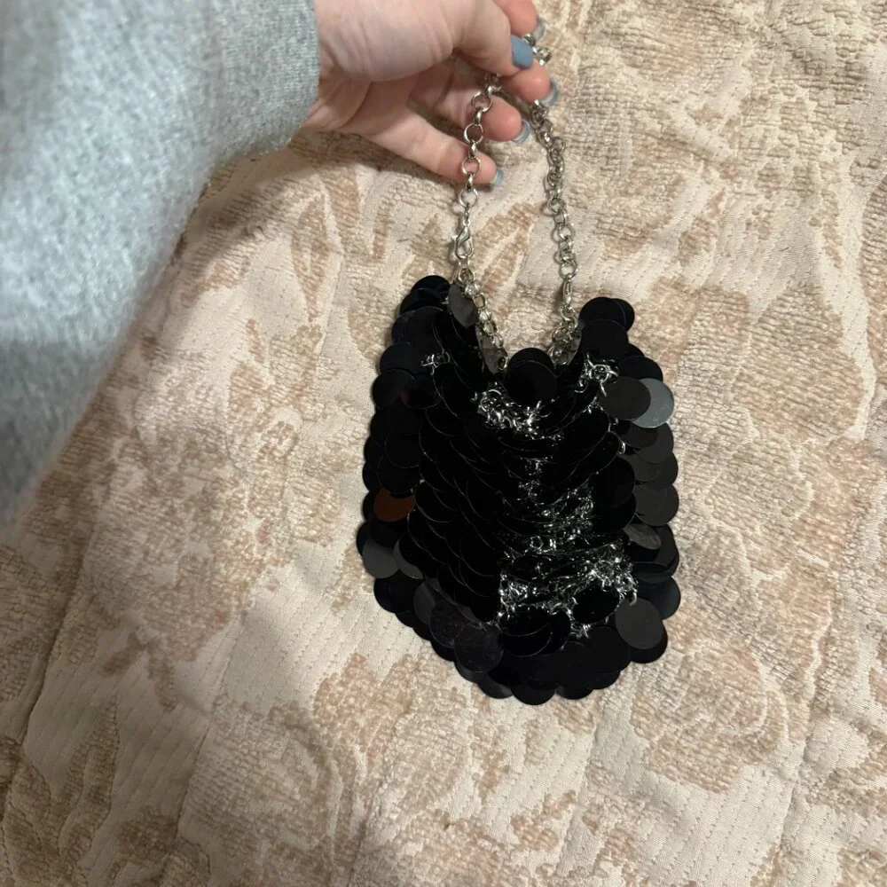 Fashion Nova Queen of Sequins Black Mini Bag - black sequins on chainmail - Picture 2 of 4